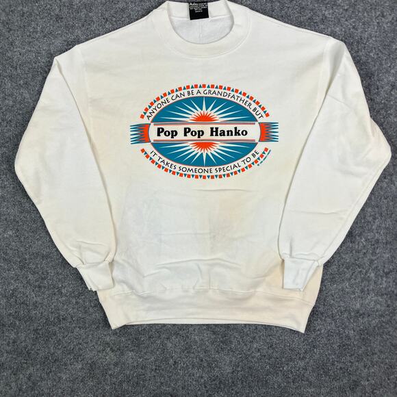 Platinum Sweats Sweater Mens Size L White Pop Pop Hanko Funny Grandpa Graphic - Picture 2 of 8